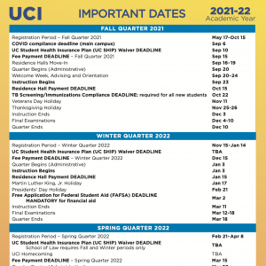 2021-22 Academic Year important dates