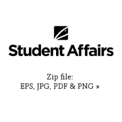 Student Affairs stacked graphic in black link to zip file with eps, jpg, pdf and png versions