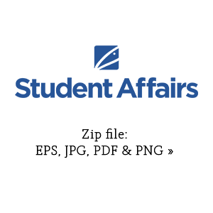 Student Affairs stacked graphic in blue link to zip file with eps, jpg, pdf and png versions