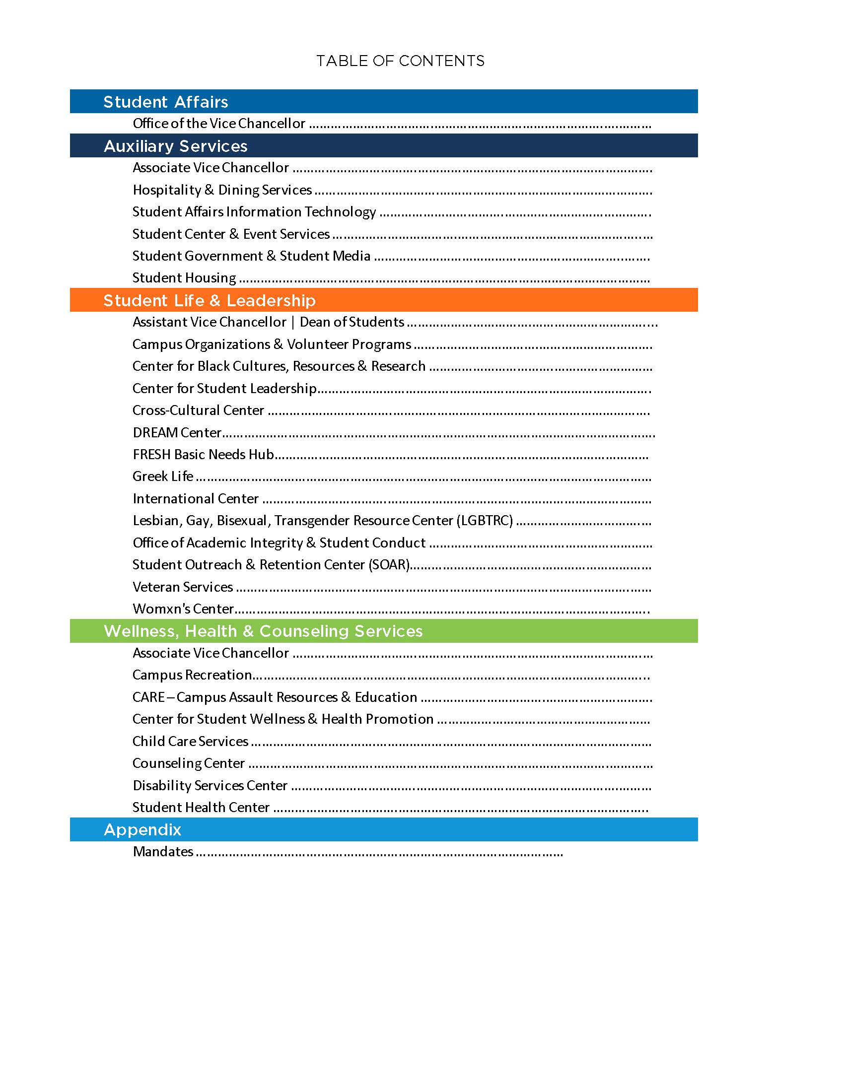 2018-19 Table of Contents