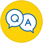 icon of two word balloons with Q and A inside a yellow circle